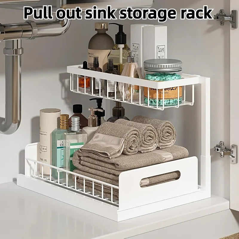 2-Tier Under Sink Organizer with Pull-Out Sliding Drawers