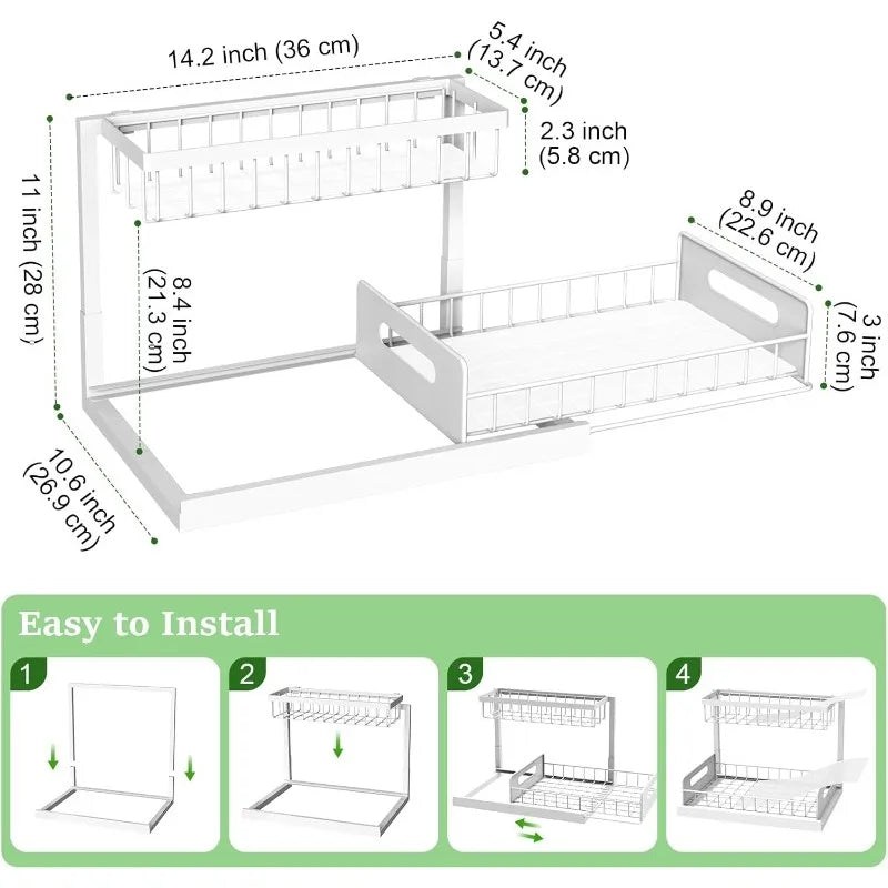 2-Tier Under Sink Organizer with Pull-Out Sliding Drawers