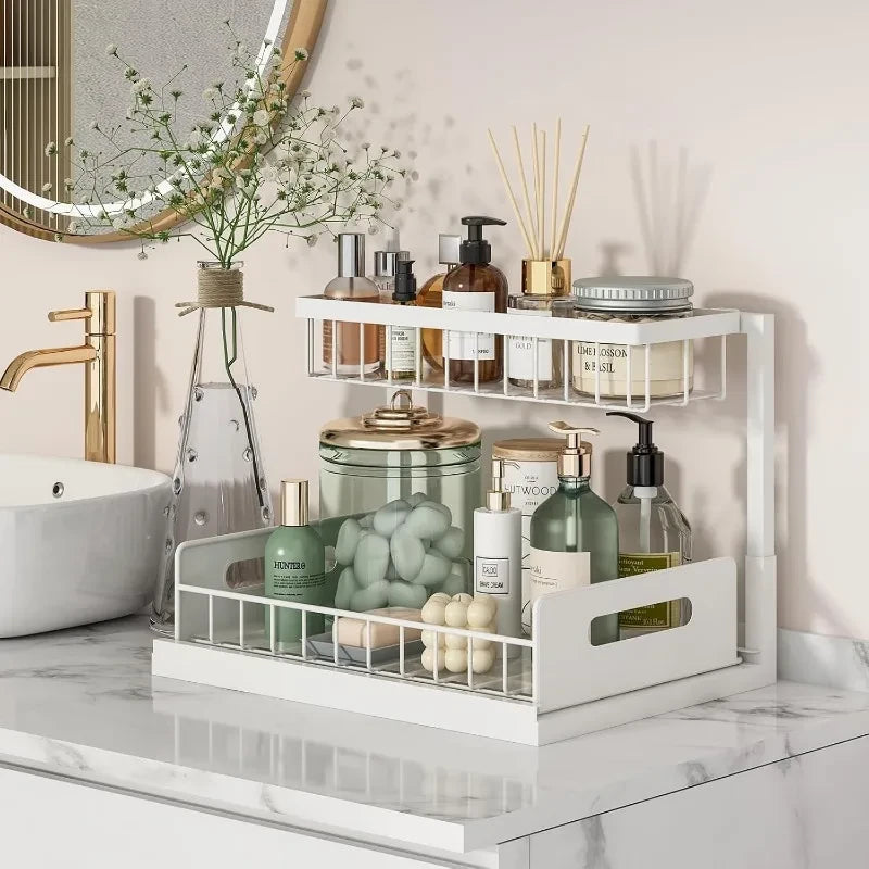 2-Tier Under Sink Organizer with Pull-Out Sliding Drawers