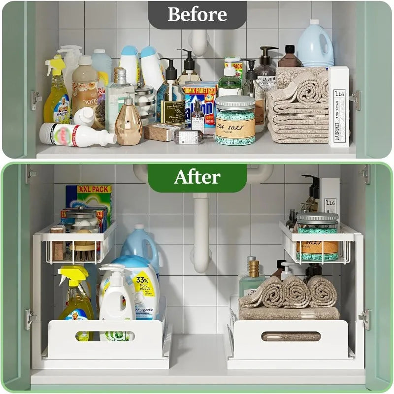 2-Tier Under Sink Organizer with Pull-Out Sliding Drawers