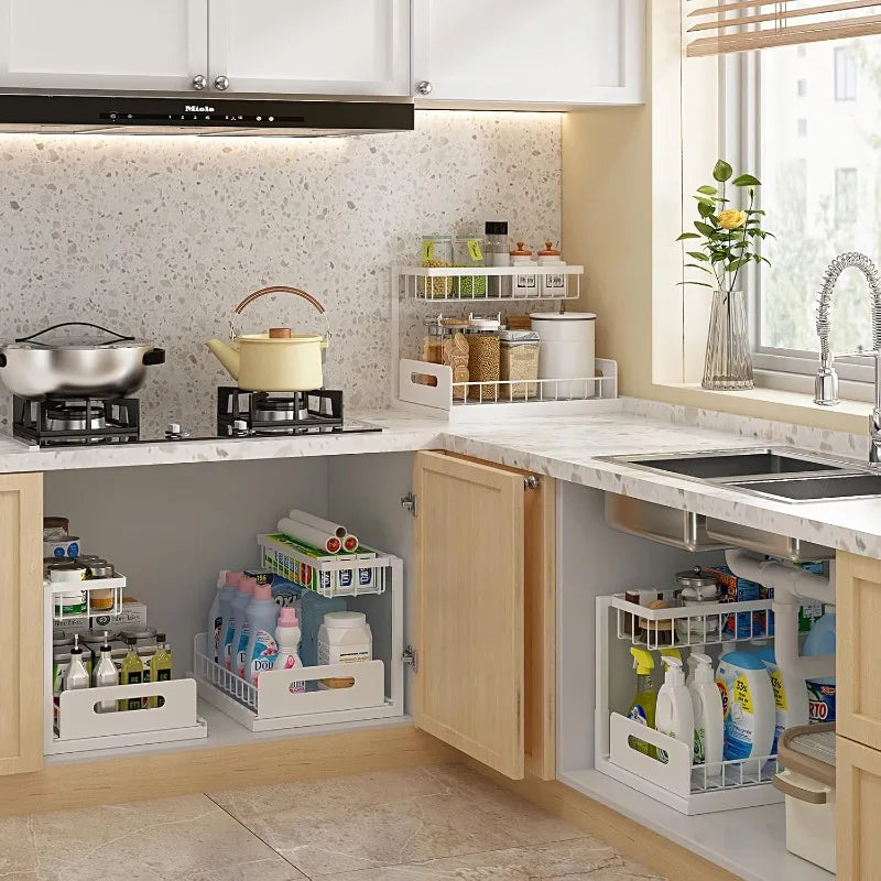 2-Tier Under Sink Organizer with Pull-Out Sliding Drawers
