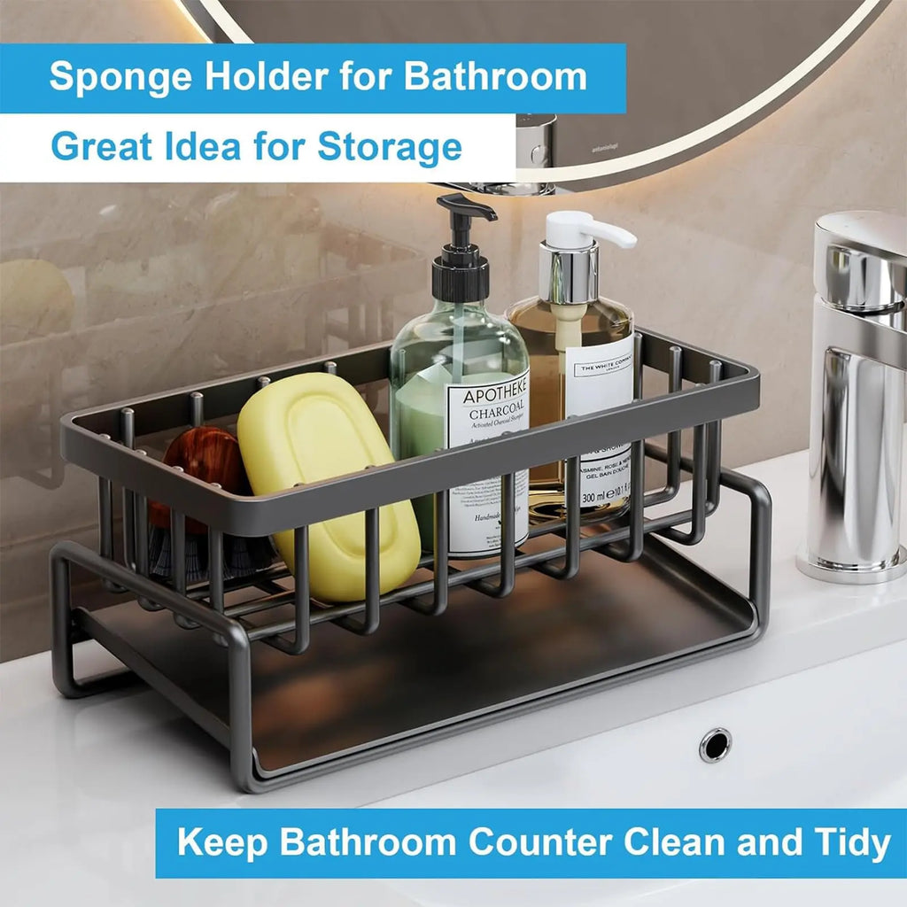 Kitchen Sink Sponge Holder with Divider Storage Organizer