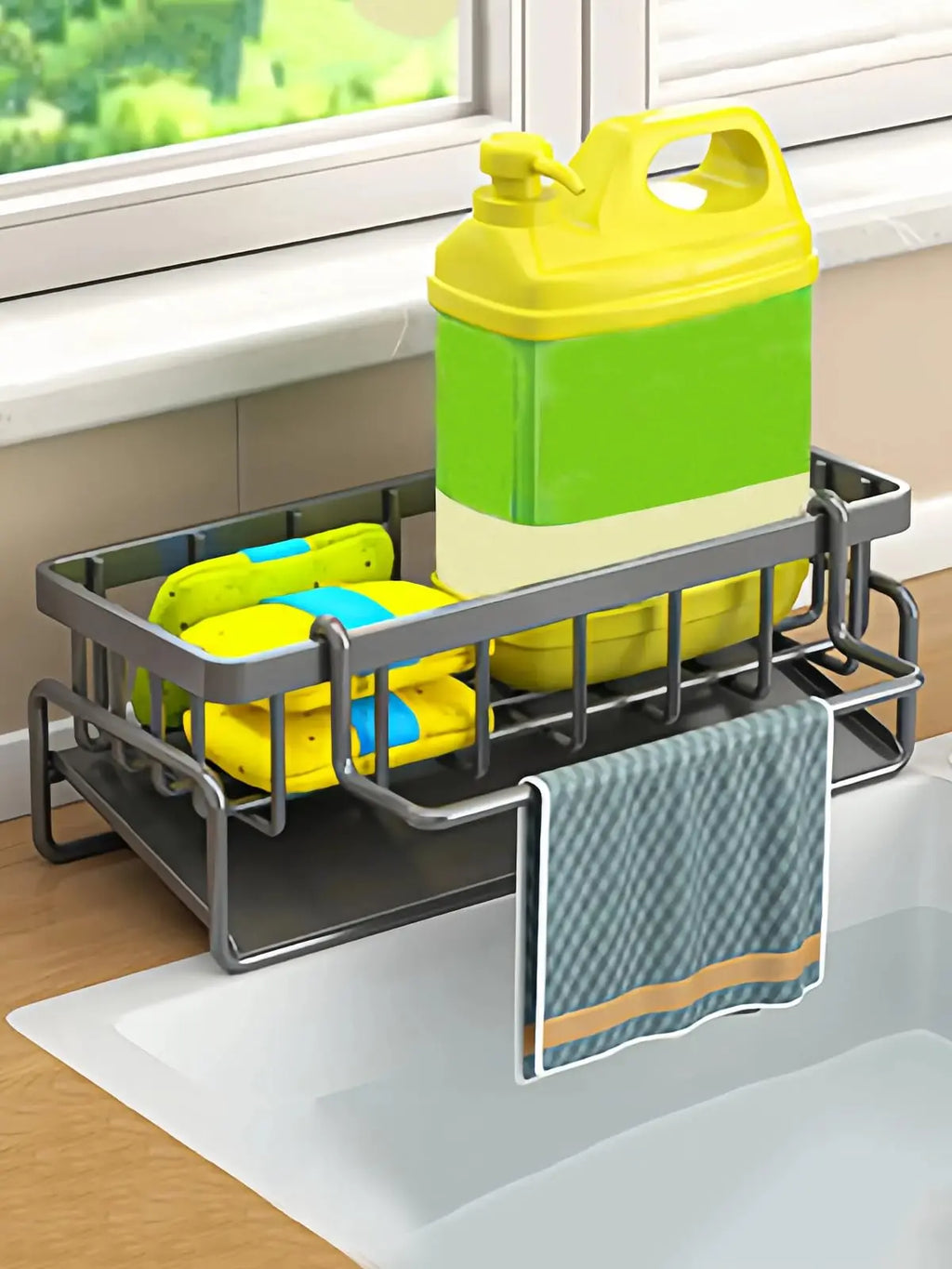 Kitchen Sink Sponge Holder with Divider Storage Organizer