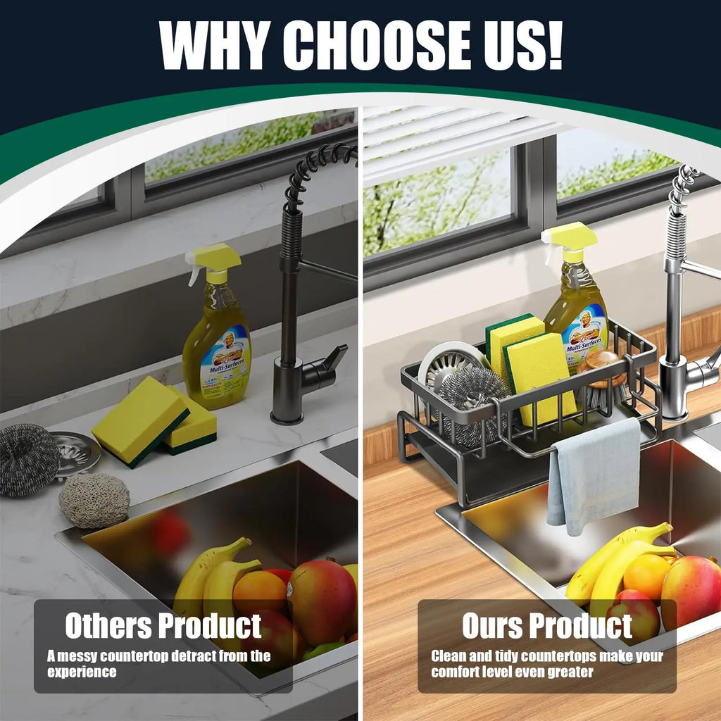 Kitchen Sink Sponge Holder with Divider Storage Organizer