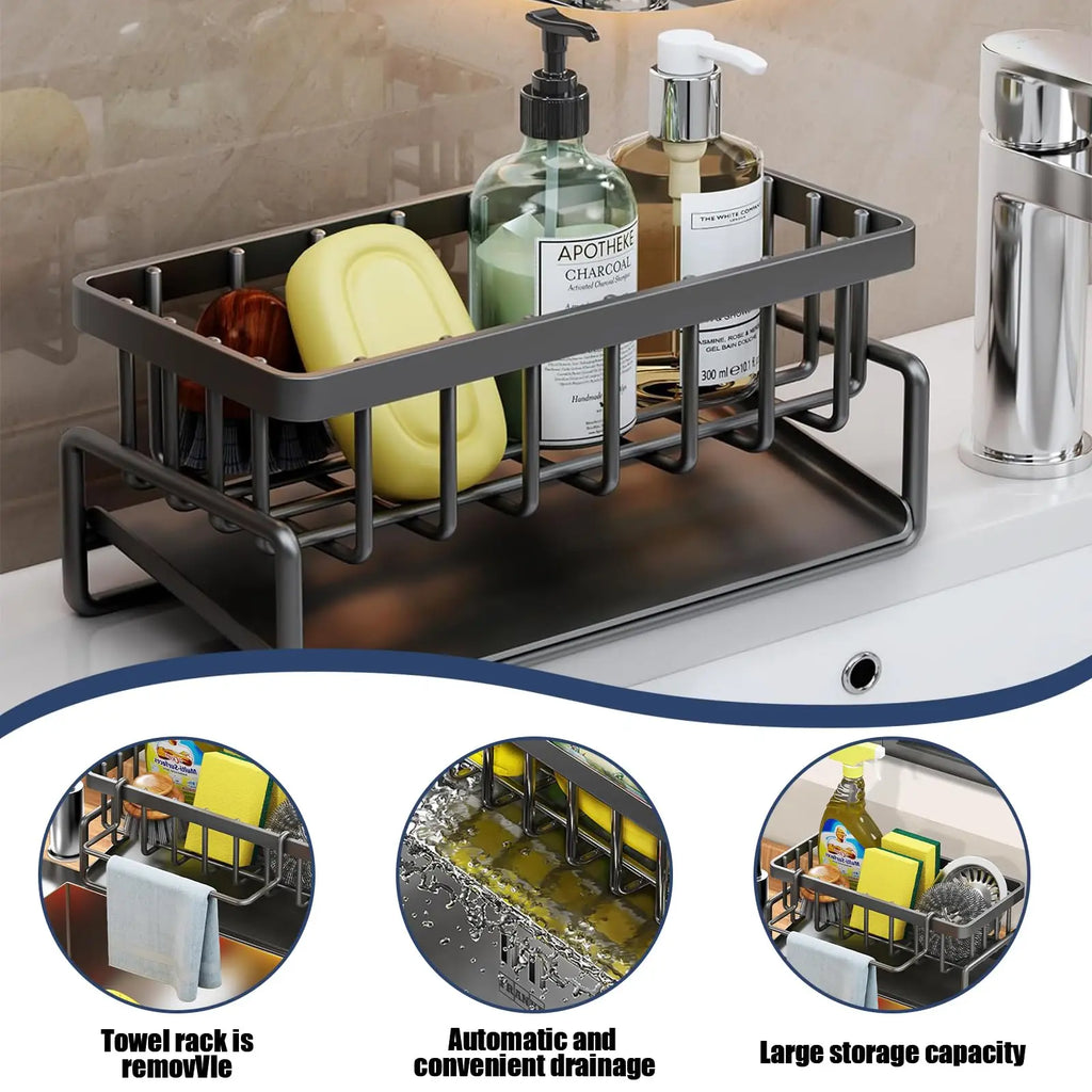 Kitchen Sink Sponge Holder with Divider Storage Organizer