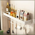 Wall-Mounted Aluminum Spice Rack with Hooks – No-Drill Kitchen Organizer