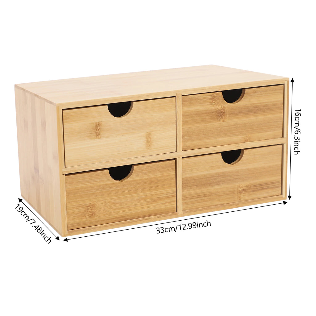 Bamboo Desk Organizer with 4 Drawers for Home & Office
