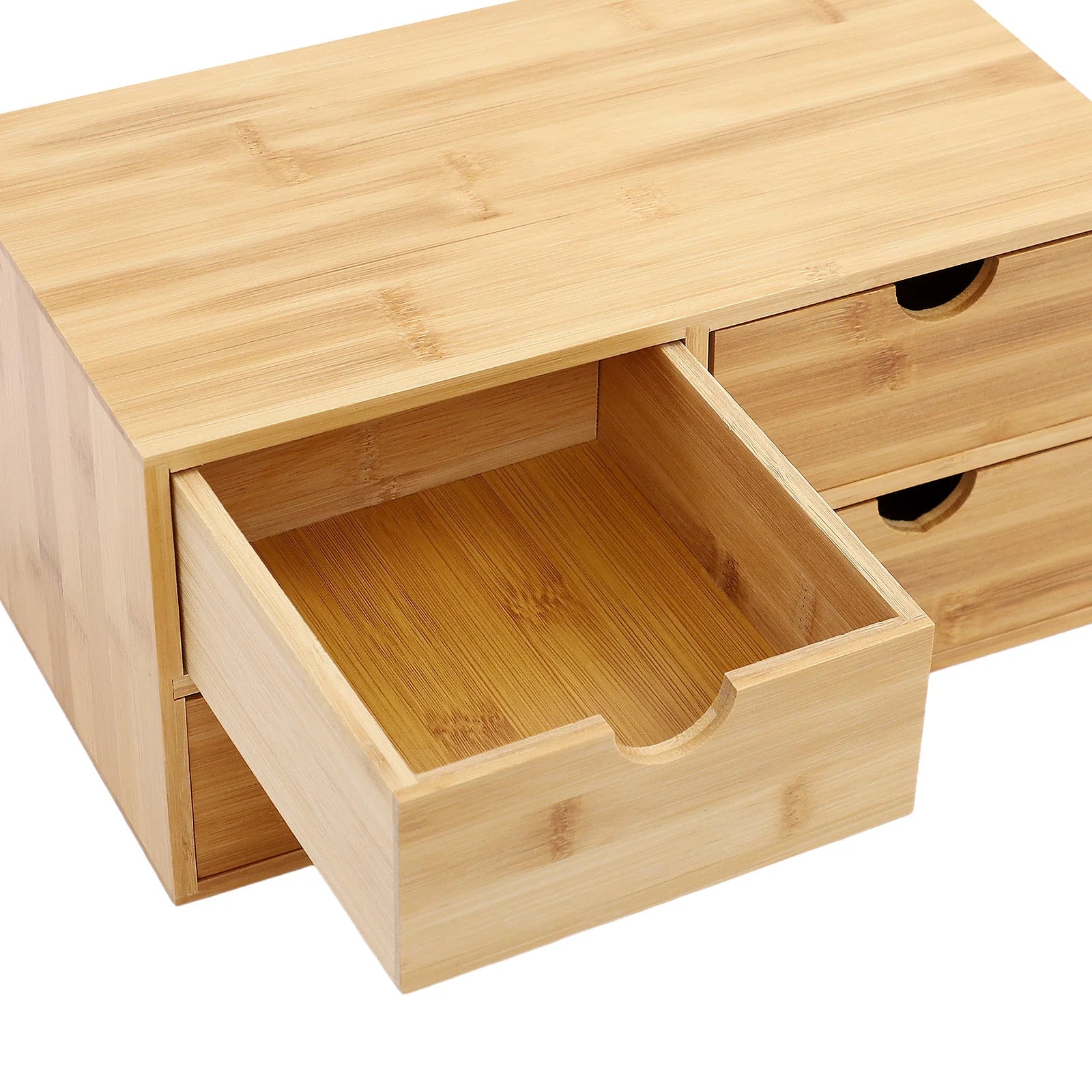 Bamboo Desk Organizer with 4 Drawers for Home & Office