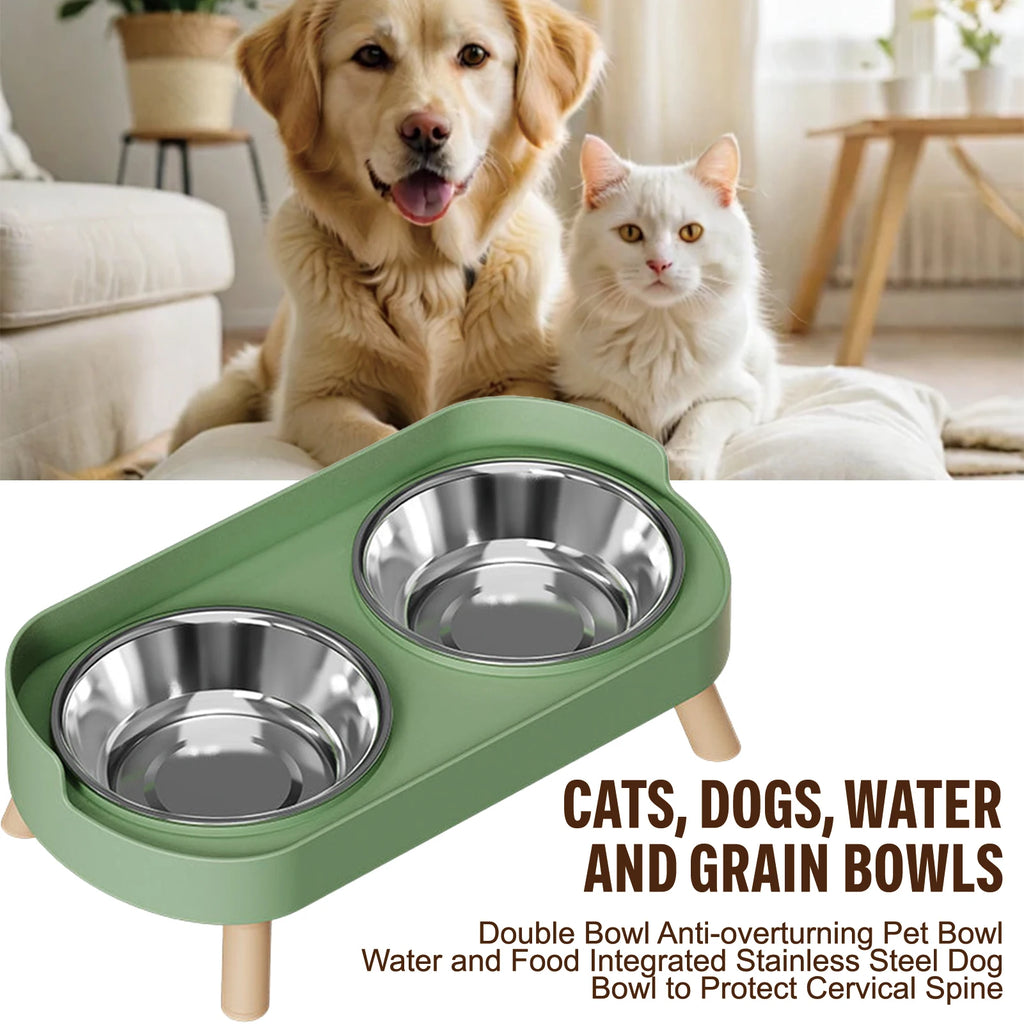 Elevated Stainless Steel Double Pet Bowl with Non-Slip Base