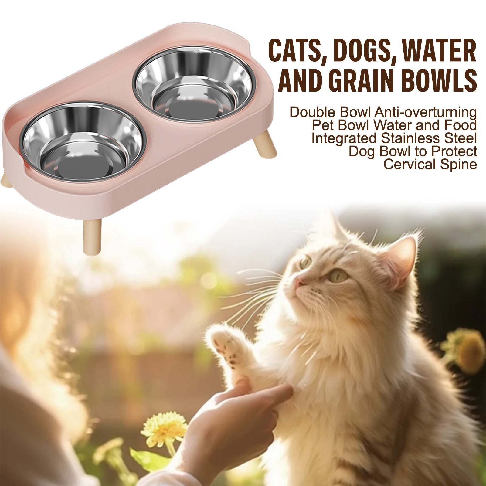 Elevated Stainless Steel Double Pet Bowl with Non-Slip Base