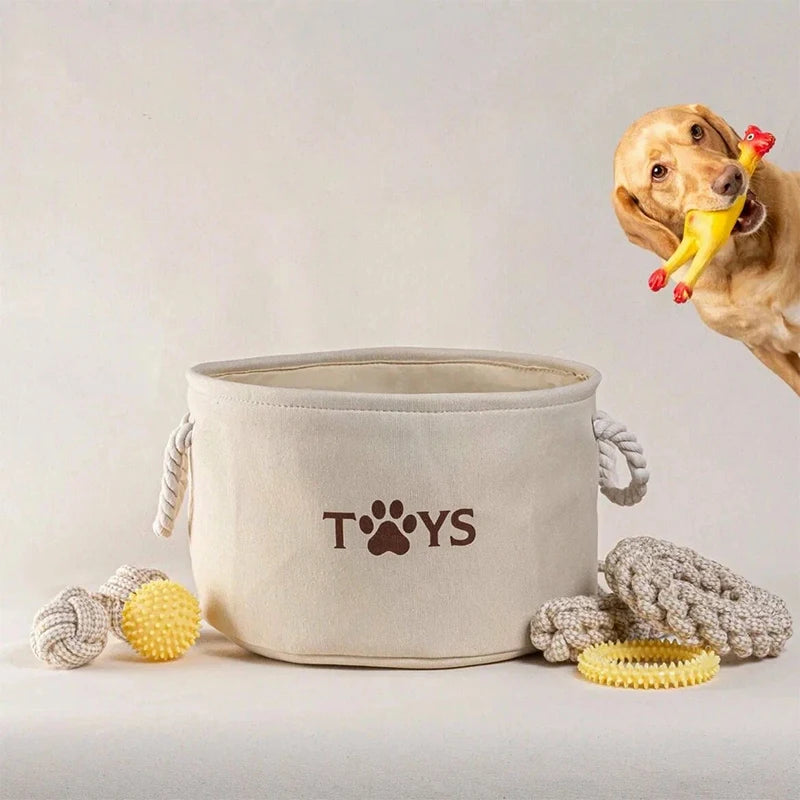 Foldable Pet Toy Storage Basket with Handles
