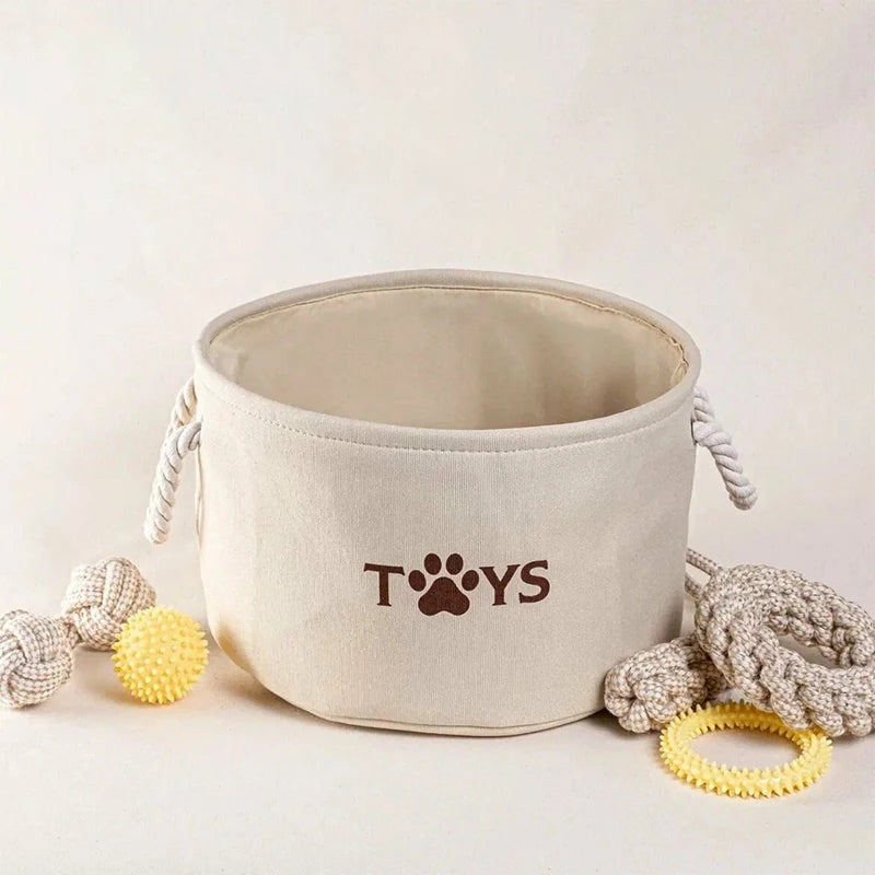 Foldable Pet Toy Storage Basket with Handles