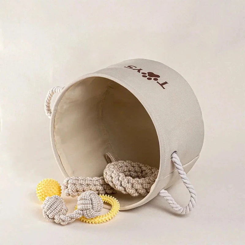 Foldable Pet Toy Storage Basket with Handles