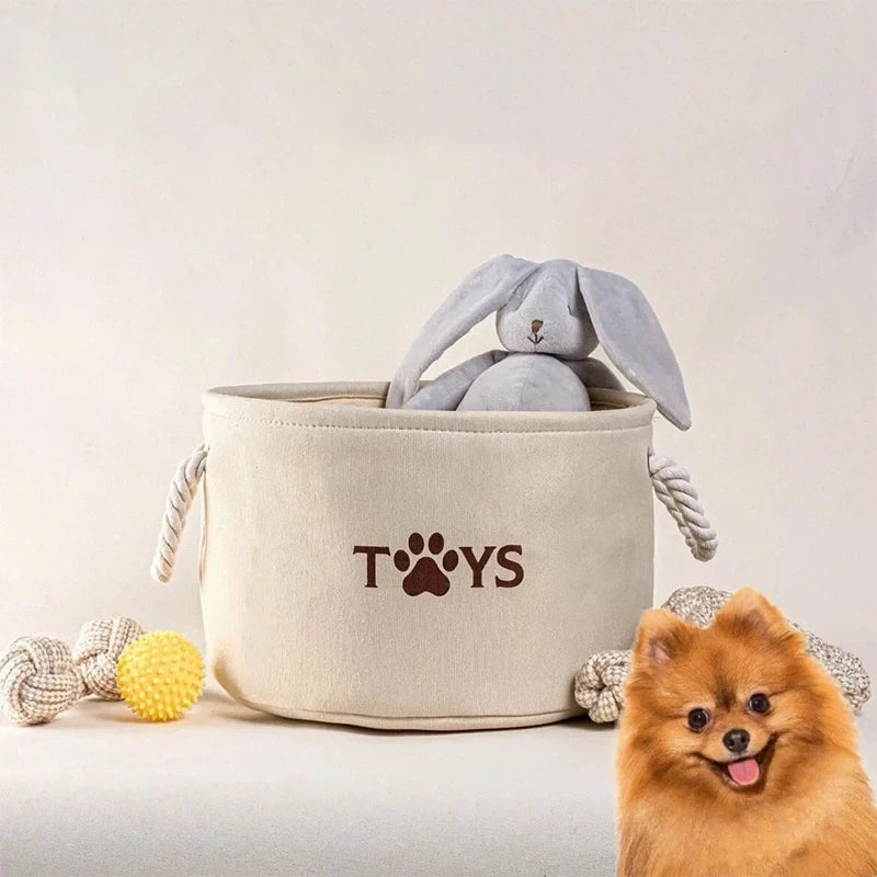 Foldable Pet Toy Storage Basket with Handles