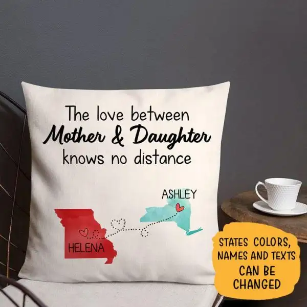 Long Distance Mother And Daughter, Personalized State Colors Pillow, Custom Gift for Mom